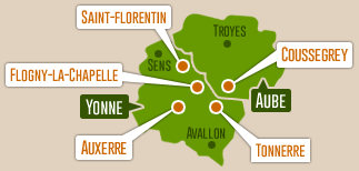 Carte des points de vente matériaux, sables, granulats Aube,Yonne