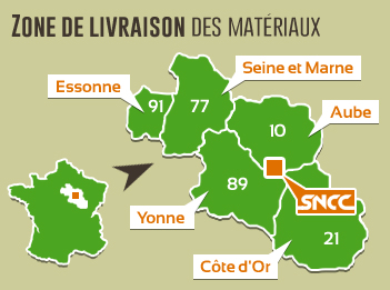 Zone de livraison de granulats 91, 77, 10, 89, 21